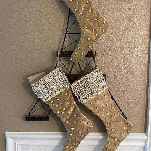 Mark Roberts Collection Gold and Pearl Stunning Vintage Stockings set of 3 - Picture 1 of 16